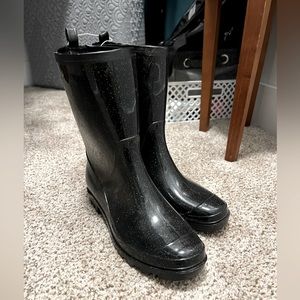 Black glitter rain boots